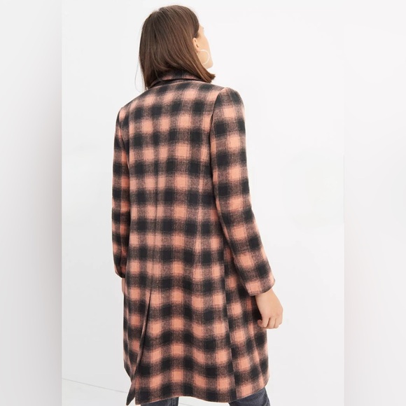 Anthropologie Belle Plaid Coat by Vigoss Checkered  Black & Pink Single Breasted - Picture 3 of 12